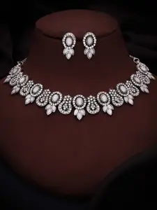 Anouk Silver-Plated American Diamond Studded Necklace & Earrings