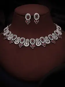 Anouk Silver-Plated American Diamond Studded Necklace & Earrings