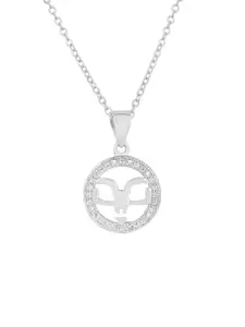 GLYTERS Sterling Silver Artificial Stones Studded Contemporary Lydia Pendant With Chain