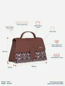 ZOUK Floral Printed Structured Satchel with Cut Work