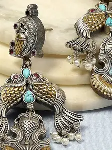 Biba Brass Plated Artificial Stones and Beads Studded Fish Shaped Antique Jhumkas Earrings