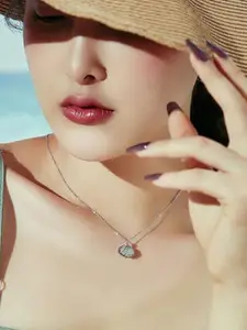 DressBerry Stainless Steel Silver-Plated CZ Studded & Beaded Quirky Pendant With Chain