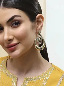Biba Gold-Plated Contemporary Artificial Stones Studded Drop Earrings