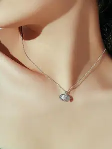 DIVASTRI Silver-Plated Diamond Shaped Pearls & CZ Studded Pendant with Chain