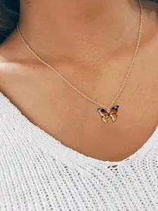 DIVASTRI Set Of 5 Gold-Plated Butterfly Shaped Pendant with Chain