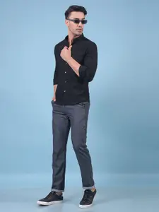 Crimsoune Club Men Classic Slim Fit Horizontal Striped Mandarin Collar Cotton Casual Shirt