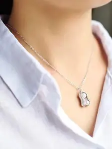 DressBerry Stainless Steel Silver-Plated CZ Studded & Pearls Beaded Quirky Pendant & Chain