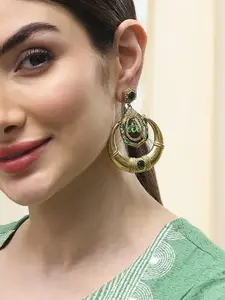 Biba Gold Plated Artificial Stones and Beads Studded Classic Drop Earrings