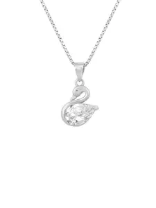 GLYTERS Sterling Silver Artificial Stones Studded Quirky Fiona Swan Pendant