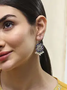 Biba Brass Plated Artificial Stones and Beads Studded Oxidised Drop Earrings