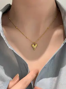 MEENAZ Stainless Steel Gold-Plated Love Heart Shaped Pendant With Chain