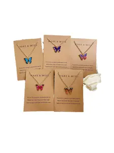 MEENAZ Set Of 5 Gold-Plated Butterfly Shaped Pendant With Chain