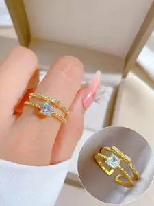 YU FASHIONS Gold-Plated Artificial Stone & Bead StuddedFingerRing