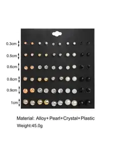 SALTY Set of 30 Everyday Office Pearl And Crystal Stud Earrings