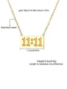 MEENAZ Stainless Steel Gold-Plated Geometric 11:11 Pendant With Chain