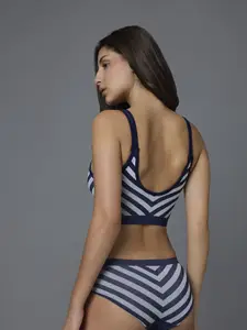 FEIER Bralette Striped Printed Full Coverage Non Padded Workout Bra