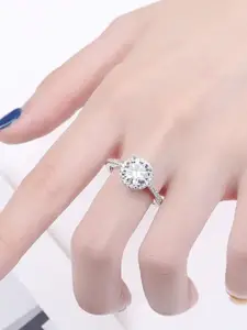 YU FASHIONS Silver-Plated American Diamond StuddedFingerRing