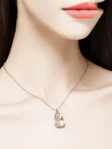 DressBerry Stainless Steel Rose Gold-Plated CZ Studded & Beaded Quirky Pendant & Chain