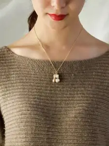 MEENAZ Stainless Steel Gold-Plated CZ Studded & Pearls Beaded Quirky Pendant With Chain