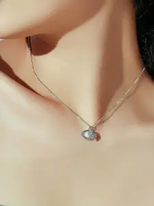 MEENAZ DressBerry Stainless Steel Silver-Plated CZ Studded & Beaded Quirky Pendant With Chain