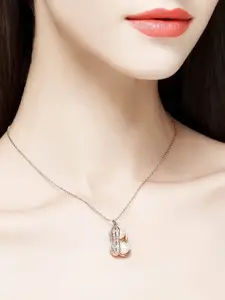 MEENAZ  Stainless Steel Rose Gold-Plated CZ Studded & Pearls Beaded Quirky Pendant & Chain