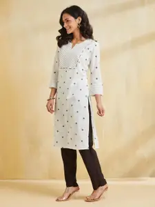 Fabindia Geometric Printed Notch-Neck Straight Cotton Kurta