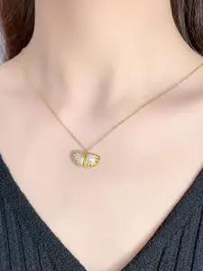 MEENAZ Stainless Steel Rose Gold-Plated CZ Studded & Beaded Quirky Pendant With Chain