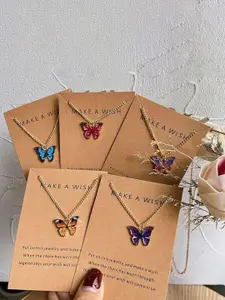 MEENAZ DressBerry Set Of 5 Gold-Plated Butterfly Shaped Pendant With Chain