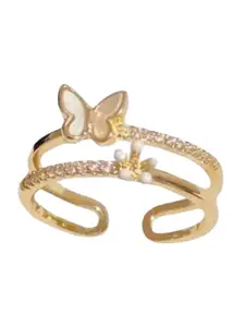 YU FASHIONS Gold-Plated Artificial Stone & Bead StuddedFingerRing