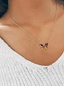 DressBerry Set Of 5 Gold-Plated Butterfly Shaped Pendant With Chain