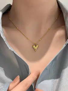 MEENAZ Stainless Steel Gold-Plated Love Heart Shaped Pendant With Chain