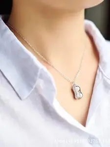 MEENAZ Stainless Steel Silver-Plated CZ Studded & Pearls Beaded Quirky Pendant & Chain