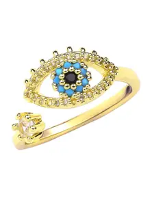 Estailo fashion Gold-Plated Stone-Studded Adjustable Finger Ring
