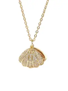 DressBerry Stainless Steel Gold-Plated CZ Studded & Beaded Quirky Pendant With Chain