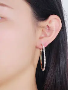 VAGHBHATT Set Of 2 Rhodium-Plated Cubic Zirconia Studded Circular Hoop Earrings