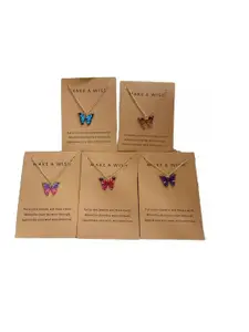 MEENAZ Set Of 5 Gold-Plated Butterfly Shaped Pendants With Chains