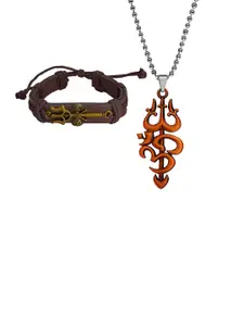 M Men Style Stainless Steel Gold-Plated Mahadev Pendants With Bracelet