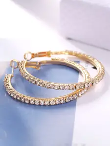 KRENOZ Gold-Plated Crystal Studded Circular Hoop Earrings
