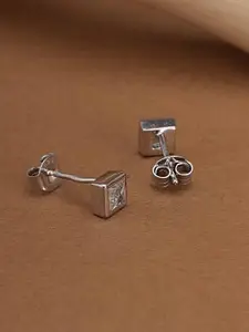 PALMONAS 925 Sterling Silver Rhodium-Plated CZ-Studded Princess Cut Sparkler Studs