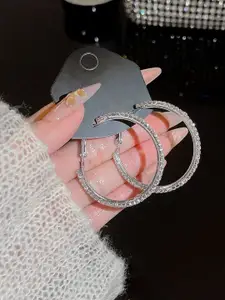 VAGHBHATT Silver-Plated Cubic Zirconia Studded Circular Hoop Earrings