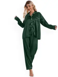 DressBerry Women Lapel Collar Shirt & Pyjamas Night suit