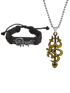 M Men Style Stainless Steel Gold-Plated Mahadev Pendants With Bracelet