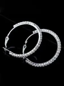 KRENOZ Silver-Plated Crystal Studded Circular Hoop Earrings