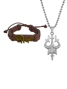 M Men Style Silver-Plated Contemporary Pendants With Leather Bracelet