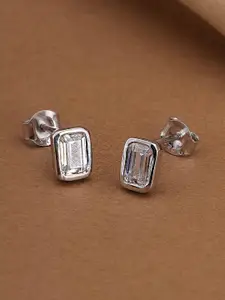 PALMONAS 925 Sterling Silver Rhodium-Plated CZ-Studded Veridian Spark Square Studs