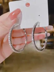 KRENOZ Silver-Plated Cubic Zirconia Studded Circular Hoop Earrings