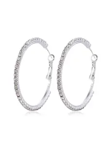 KRENOZ Set Of 2 Rhodium-Plated Crystal Studded Circular Hoop Earrings