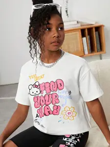 INCLUD Girls Graphic Printed Round Neck T-Shirt With Shorts