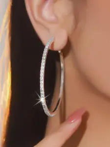 VAGHBHATT Silver-Plated Cubic Zirconia Studded Circular Hoop Earrings