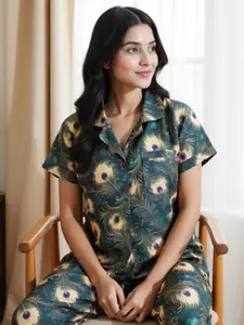 FFLIRTYGO Women Printed Lapel Collar Night Suit